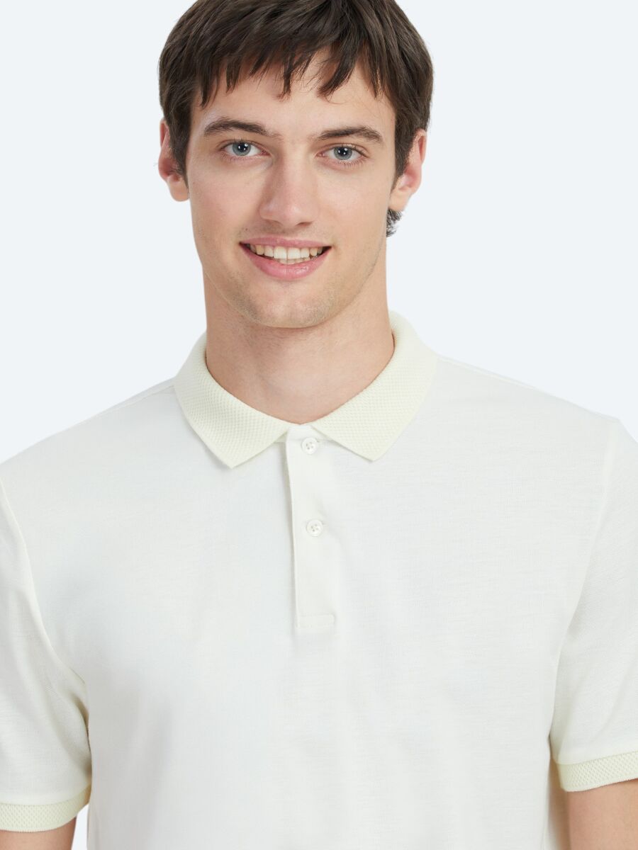 Ekru Polo Yaka %100 Pamuk T-Shirt - 3