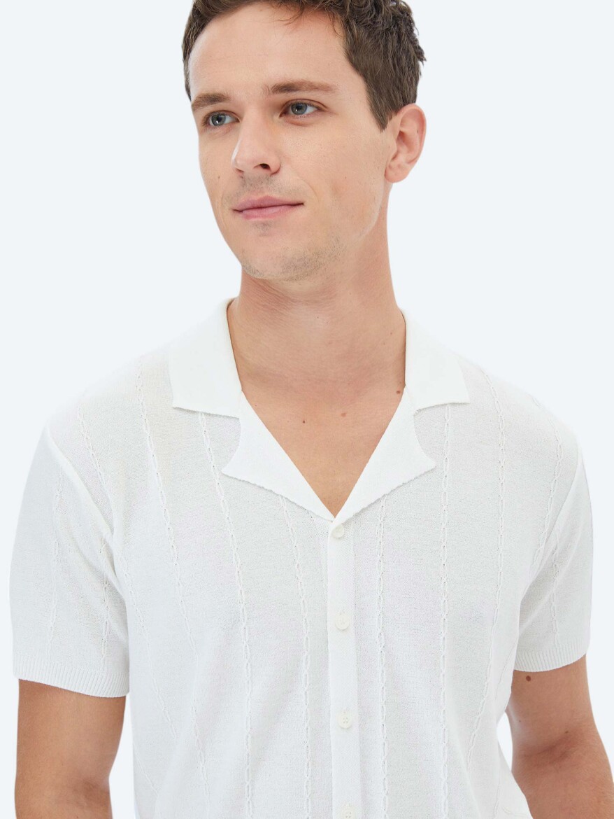 Ekru Regular Fit Kısa Casual Gömlek - 4