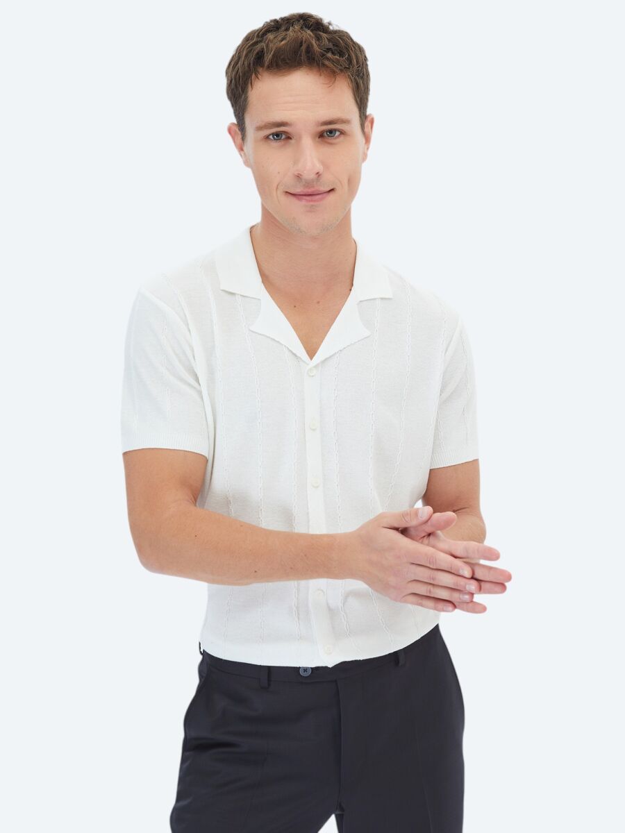 Ekru Regular Fit Kısa Casual Gömlek - 5