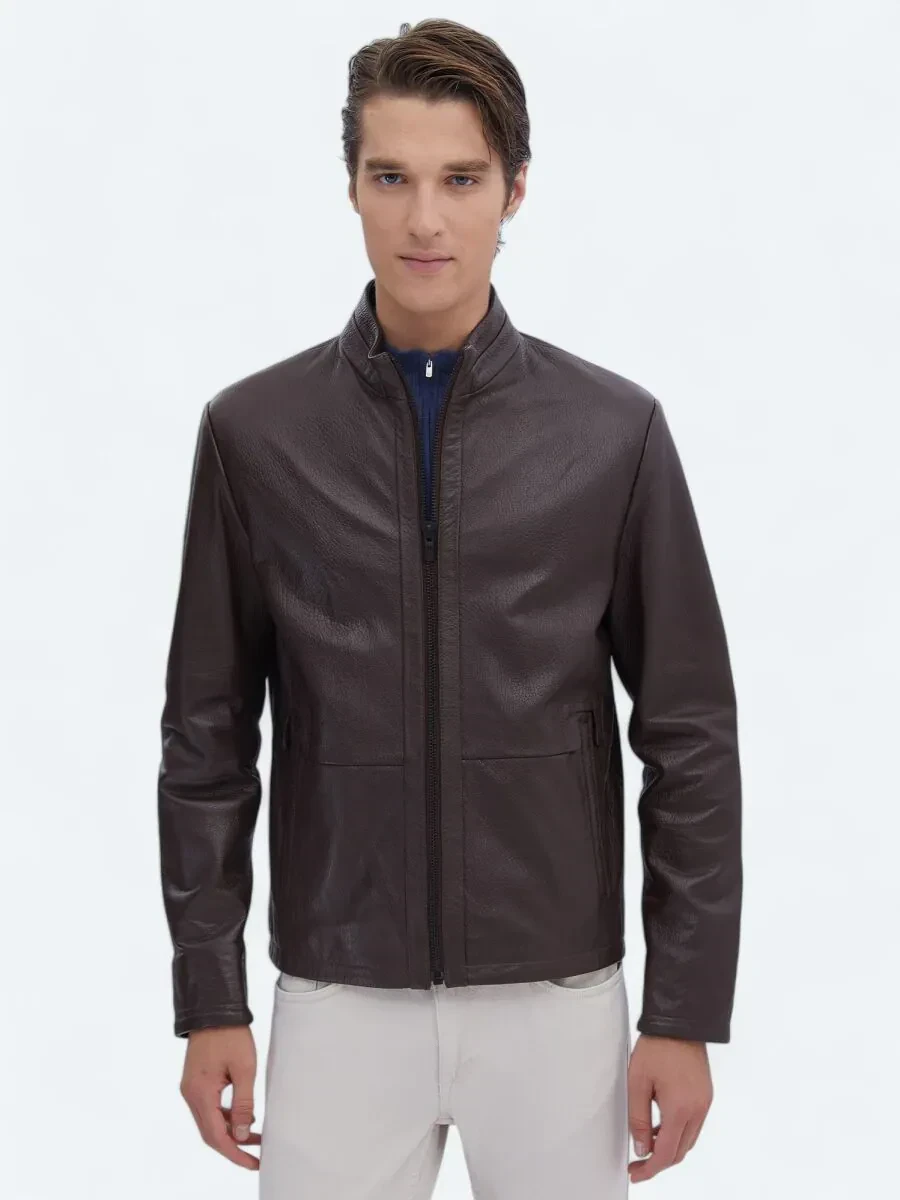 Fındık Dik Yaka Smart Casual Koyun Derisi Deri Mont - 3
