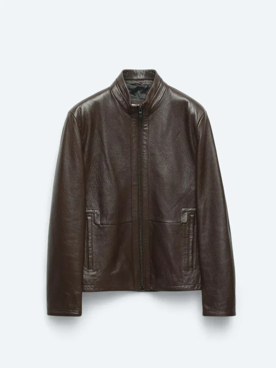 Fındık Dik Yaka Smart Casual Koyun Derisi Deri Mont - 8