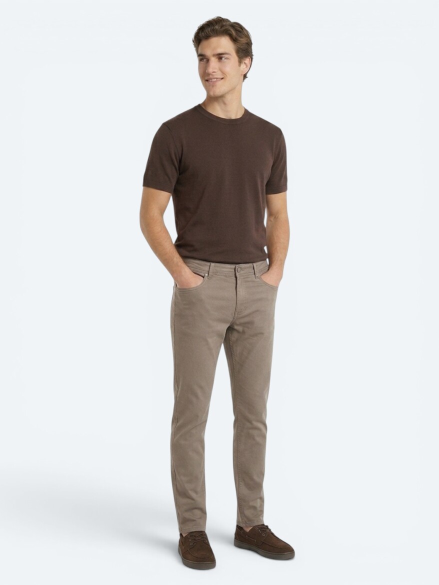 Fındık Düz Dokuma Slim Fit Casual Pamuk Karışımlı Pantolon - 4