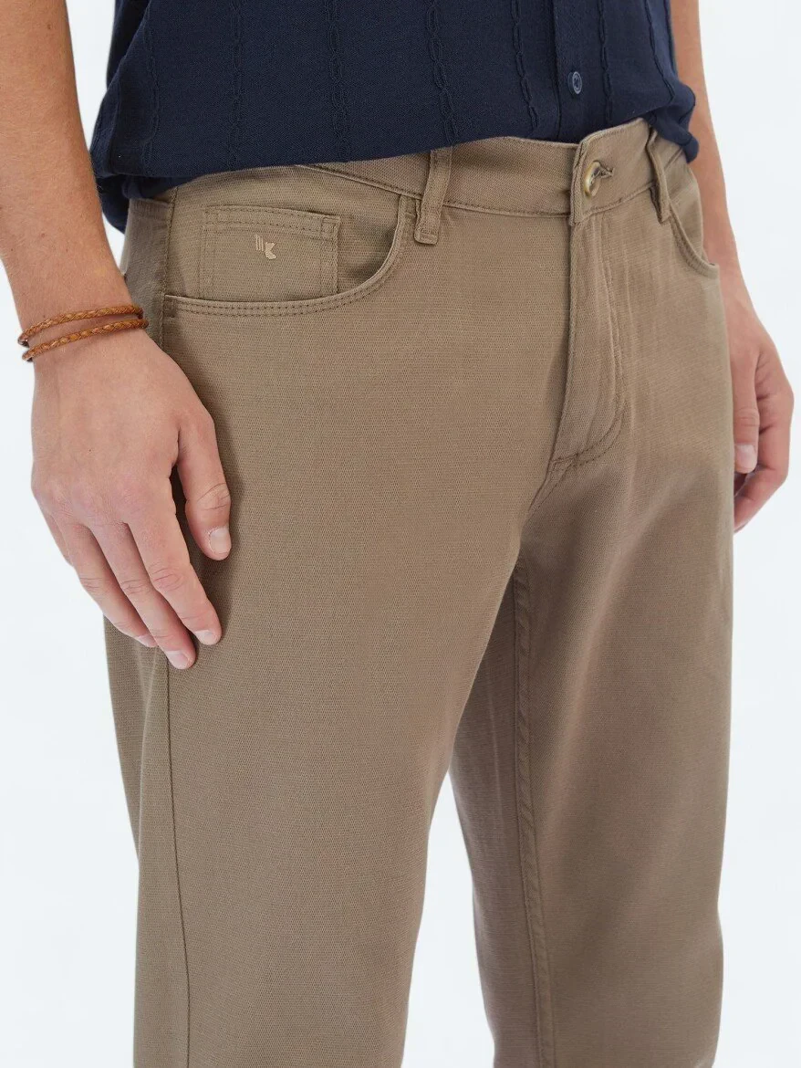 Fındık Düz Dokuma Slim Fit Casual Pamuk Karışımlı Pantolon - 3