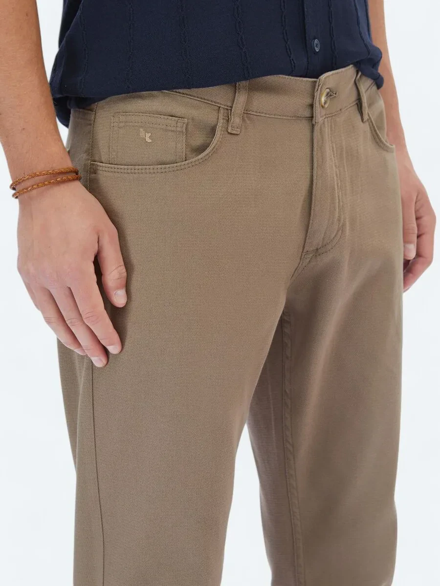 Fındık Düz Dokuma Slim Fit Casual Pamuk Karışımlı Pantolon - 3
