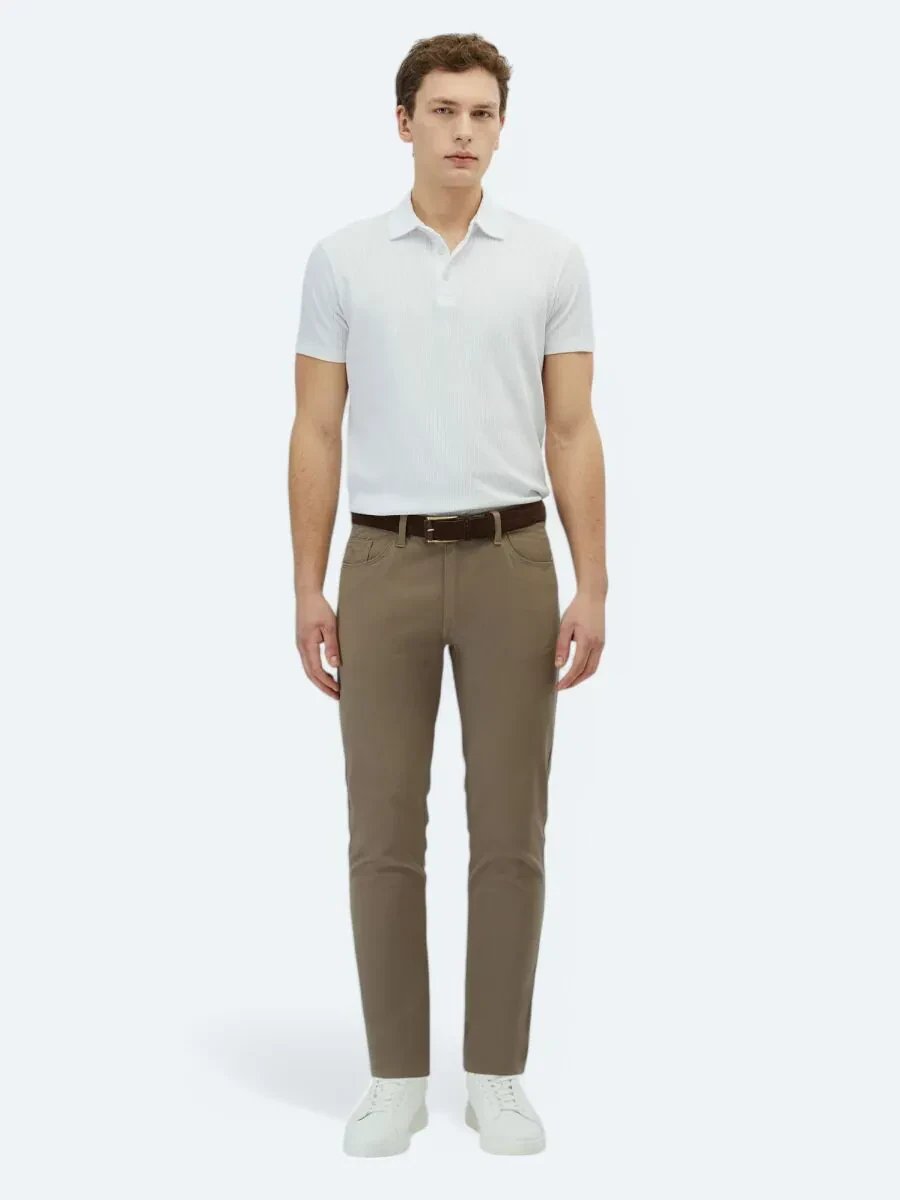 Fındık Düz Dokuma Slim Fit Casual Pamuk Karışımlı Pantolon - 1