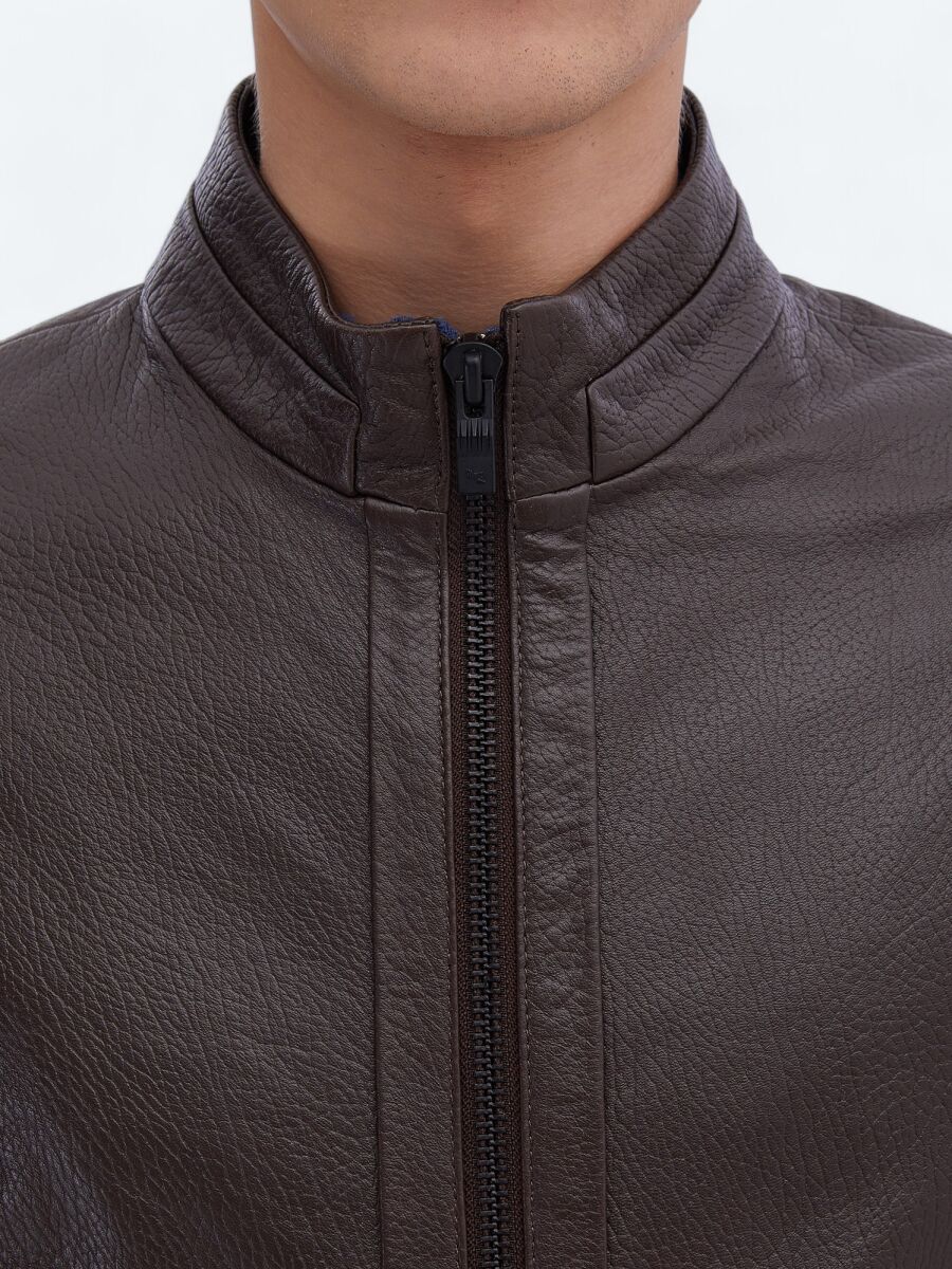 Fındık Regular Fit Dik Yaka Smart Casual Koyun Derisi Deri Mont - 6