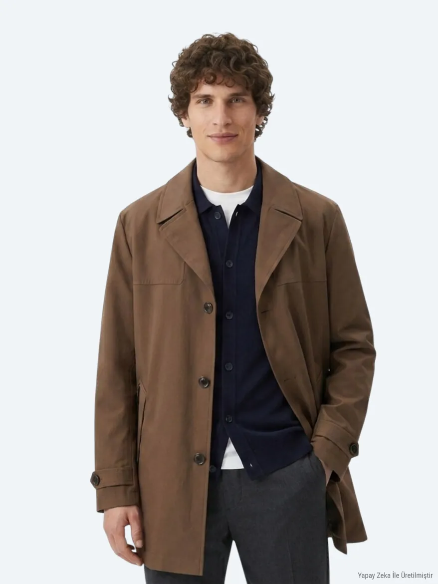 Fındık Regular Fit Kruvaze Yaka Casual Dokuma Pardösü - 1