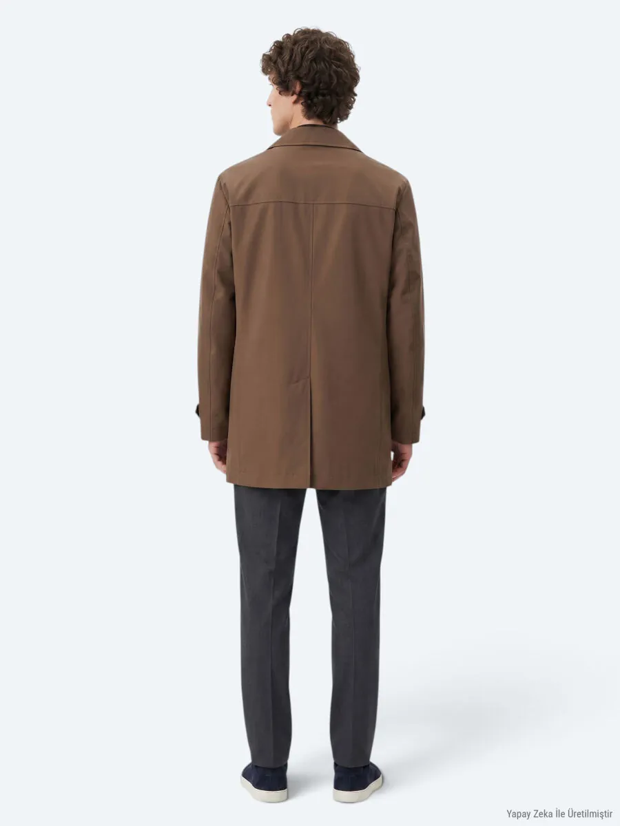 Fındık Regular Fit Kruvaze Yaka Casual Dokuma Pardösü - 6