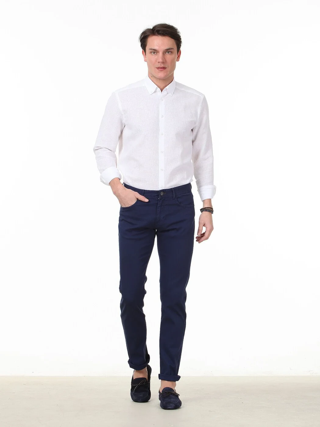 Gece Mavisi Dokuma Slim Fit Casual Pamuk Karışımlı Pantolon - 2