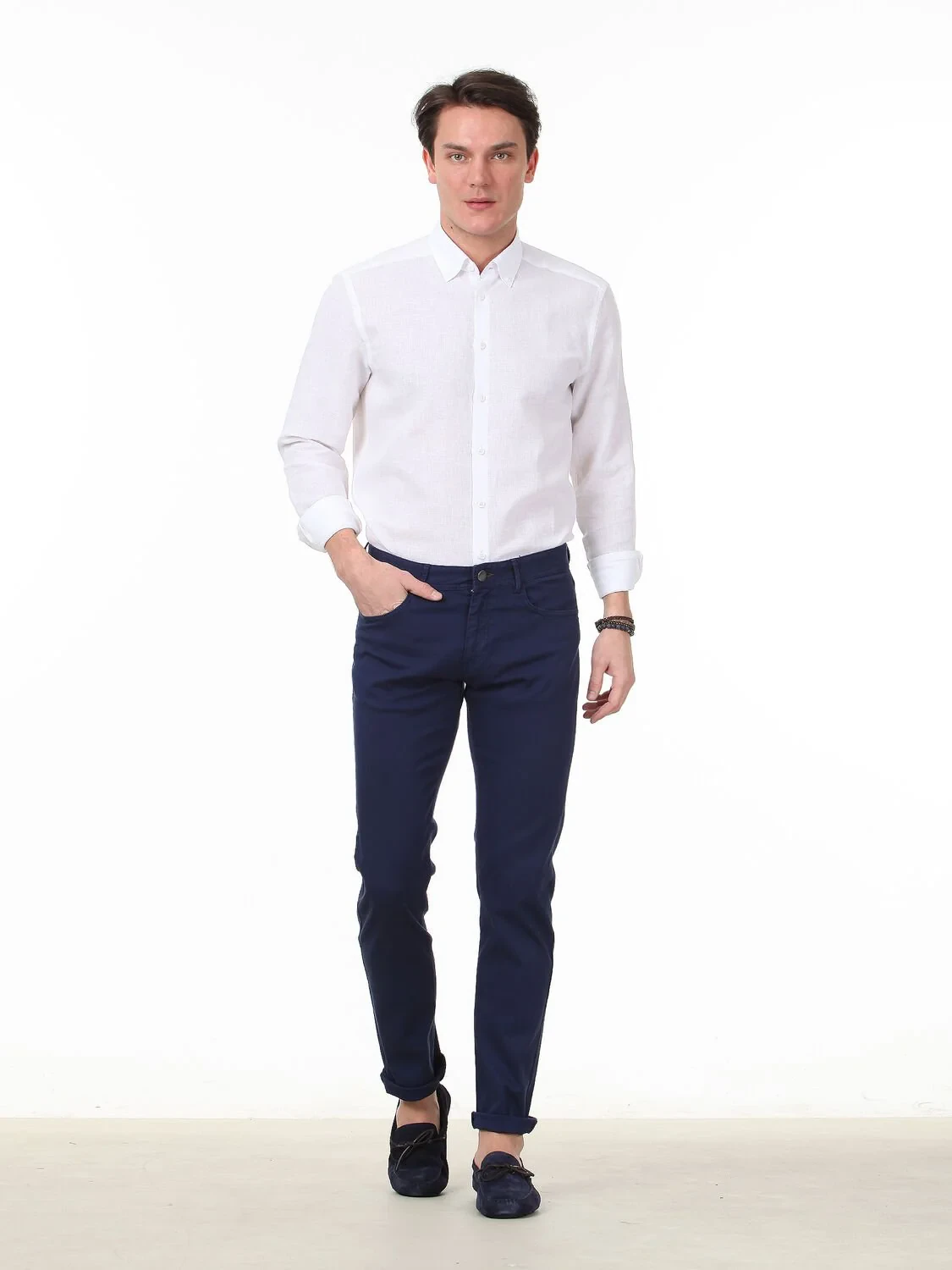 Gece Mavisi Dokuma Slim Fit Casual Pamuk Karışımlı Pantolon - 2