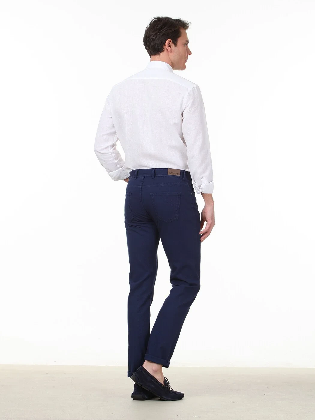 Gece Mavisi Dokuma Slim Fit Casual Pamuk Karışımlı Pantolon - 4