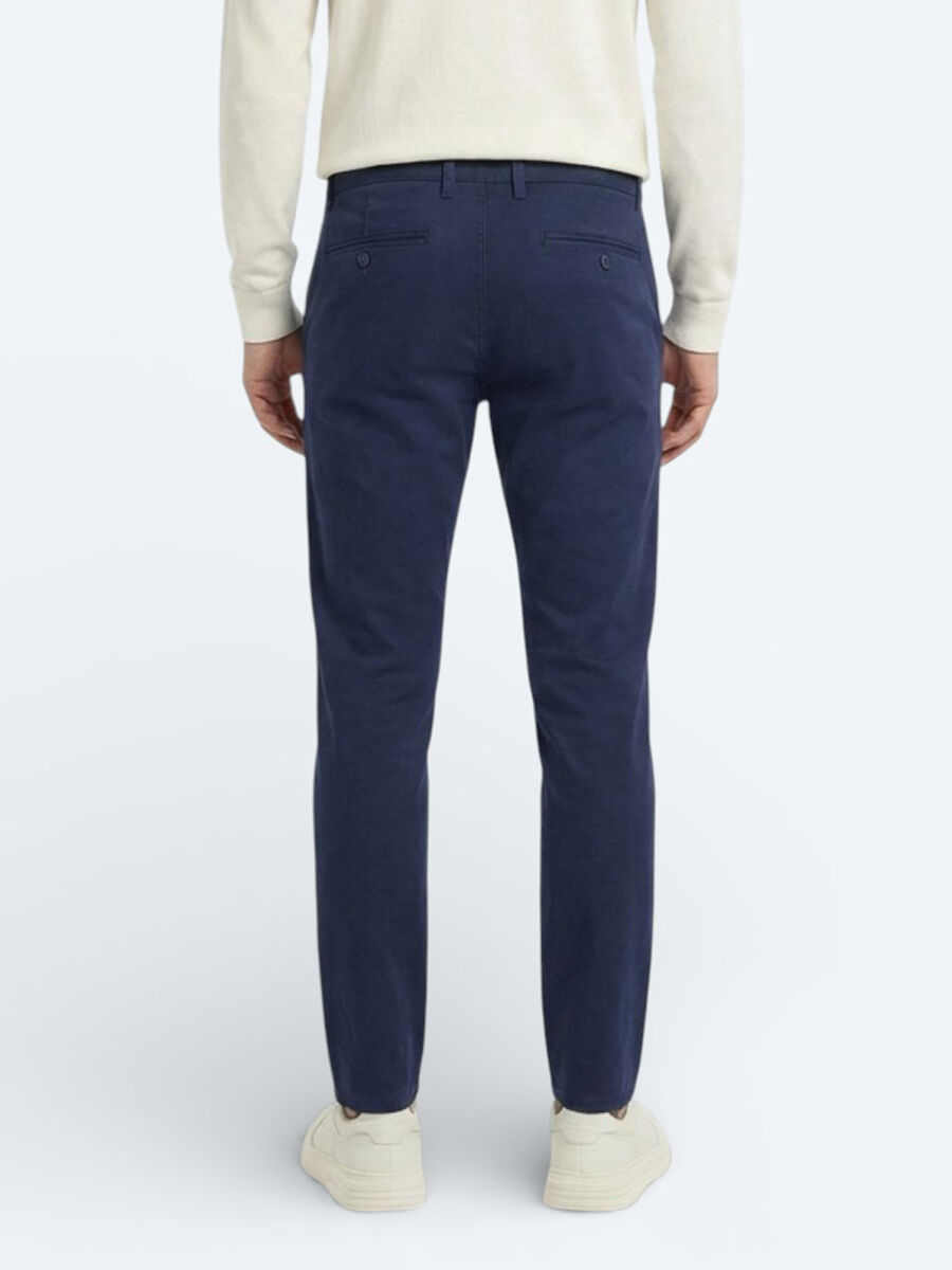 Gece Mavisi Düz Dokuma Slim Fit Casual Pamuk Karışımlı Pantolon - 5