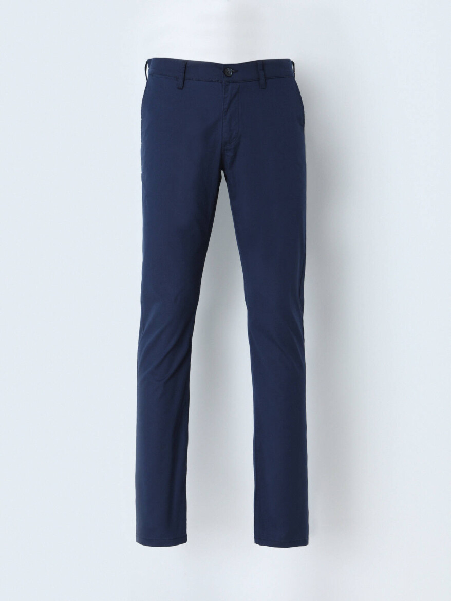 Gece Mavisi Düz Dokuma Slim Fit Casual Pamuk Karışımlı Pantolon - 6