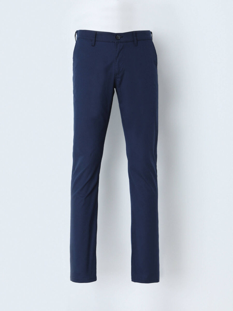 Gece Mavisi Düz Dokuma Slim Fit Casual Pamuk Karışımlı Pantolon - 6