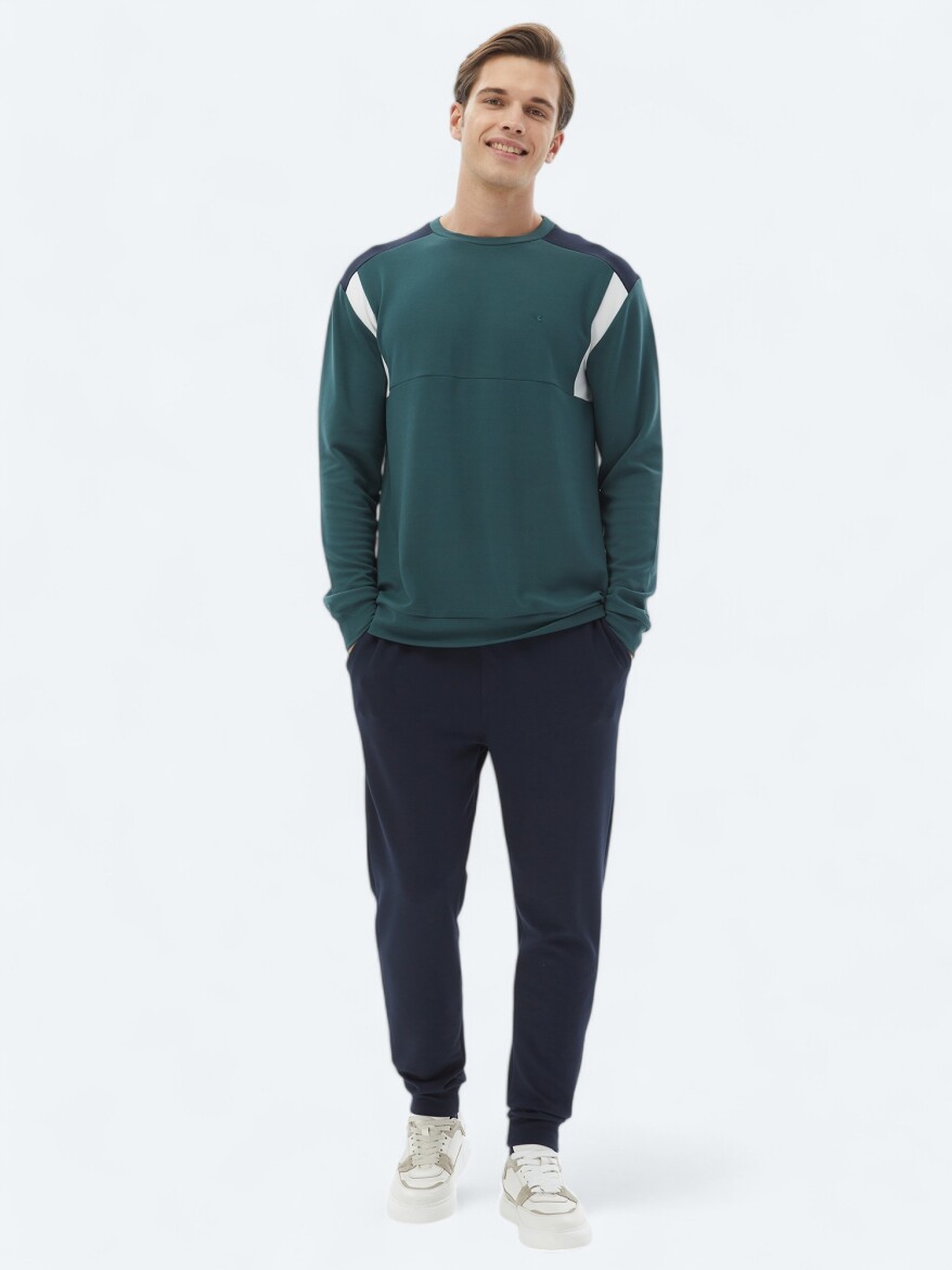 Green Crew Neck Plain Sweatshirt - 2