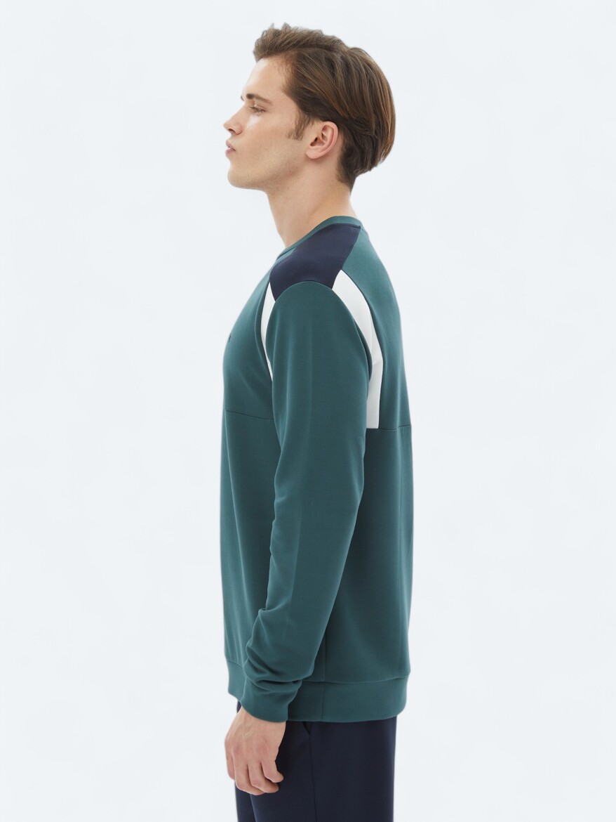 Green Crew Neck Plain Sweatshirt - 4