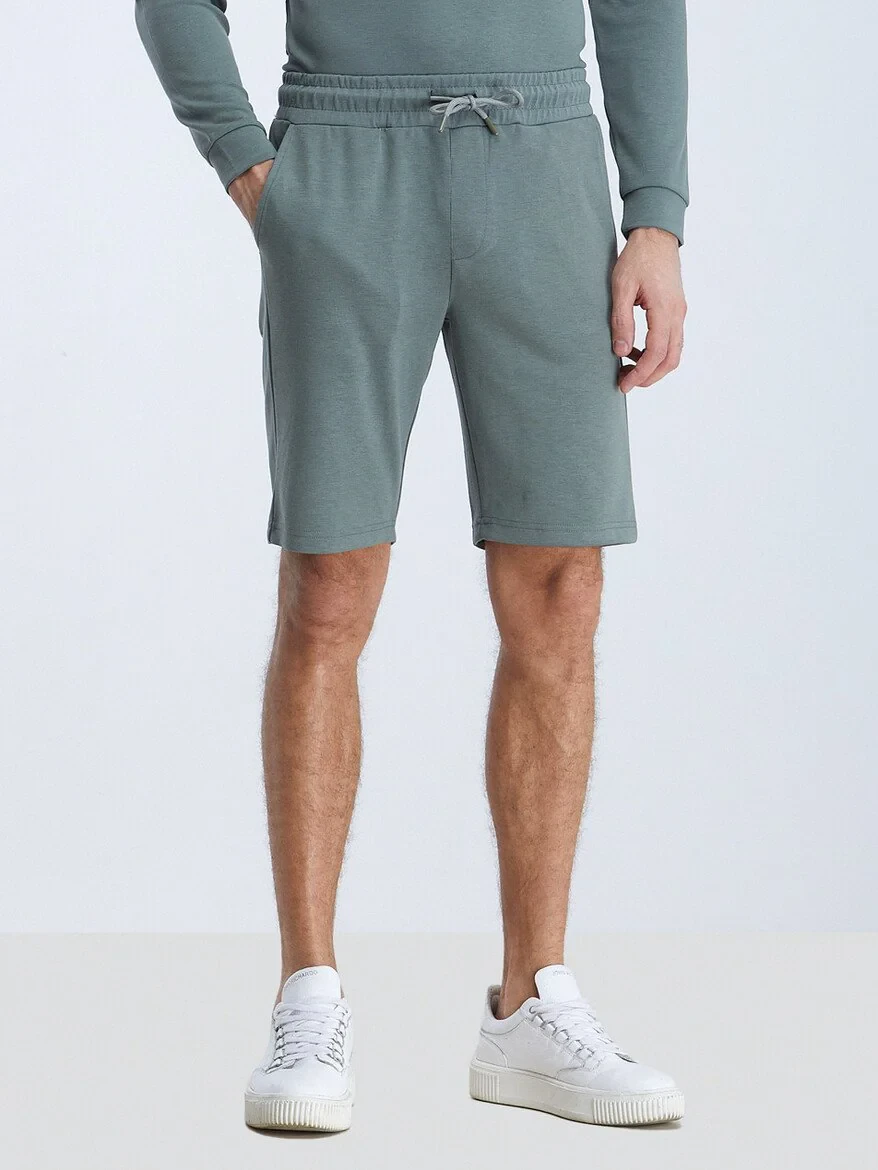 Green Knitting Jogging Fit Sport Bermuda - 1
