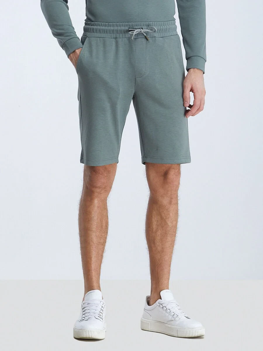 Green Knitting Jogging Fit Sport Bermuda - 1