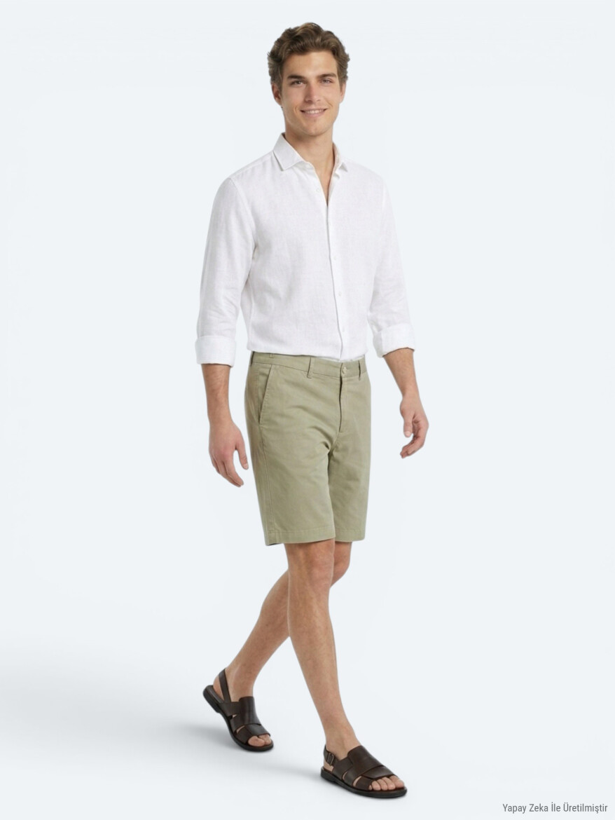 Green Material Jogging Fit Casual Bermuda - 3