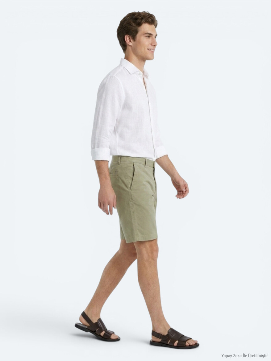Green Material Jogging Fit Casual Bermuda - 4