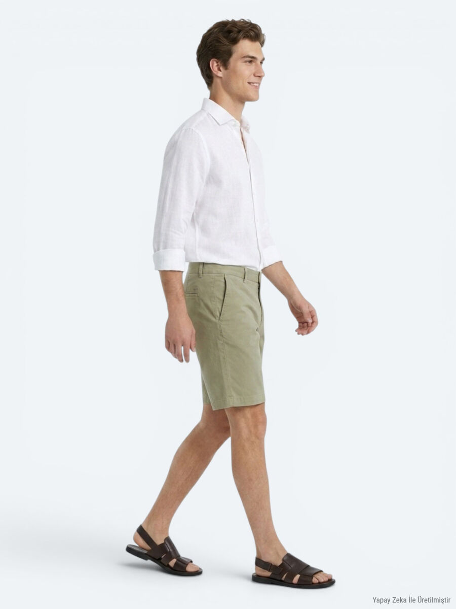 Green Material Jogging Fit Casual Bermuda - 4