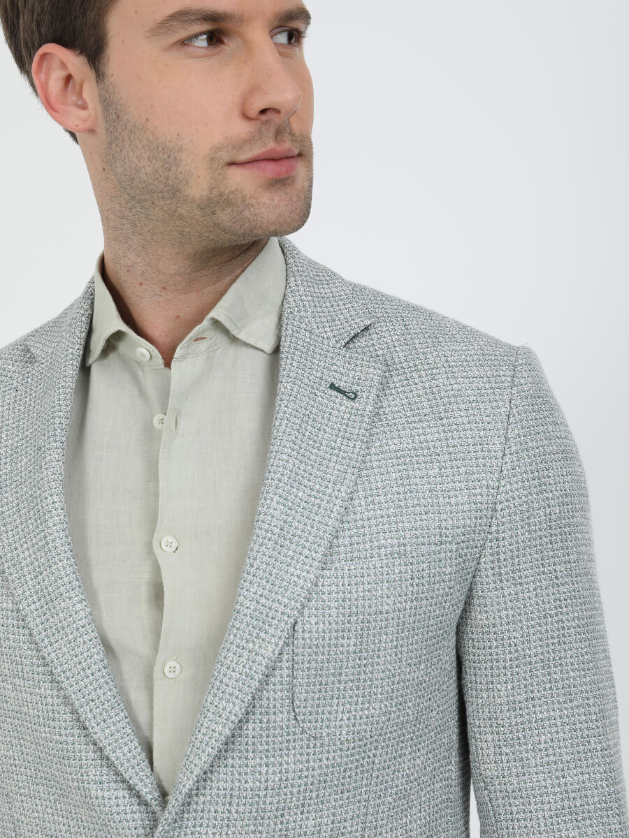 Green Patterned Modern Fit Cotton Blended Jacket - 2