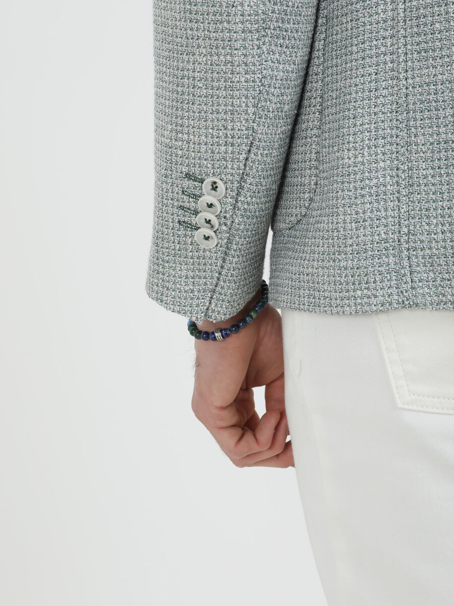 Green Patterned Modern Fit Cotton Blended Jacket - 3