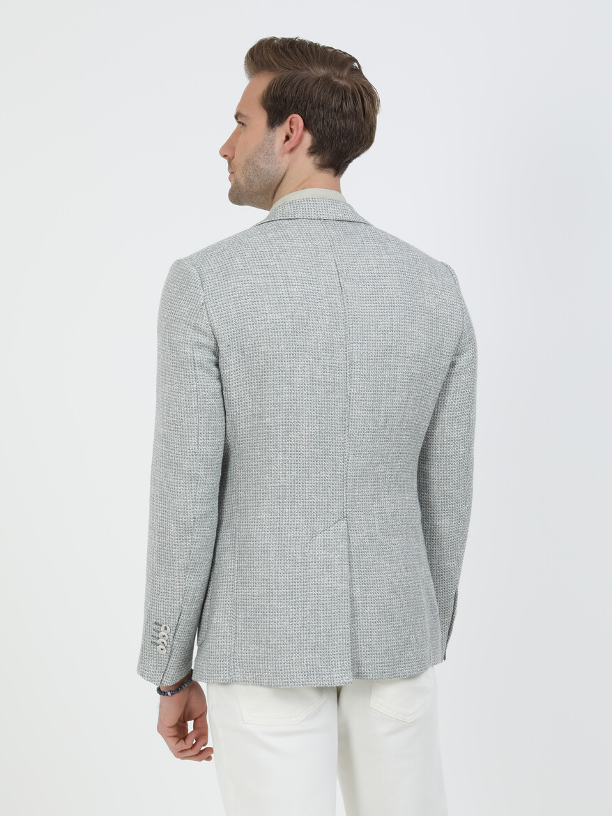 Green Patterned Modern Fit Cotton Blended Jacket - 4