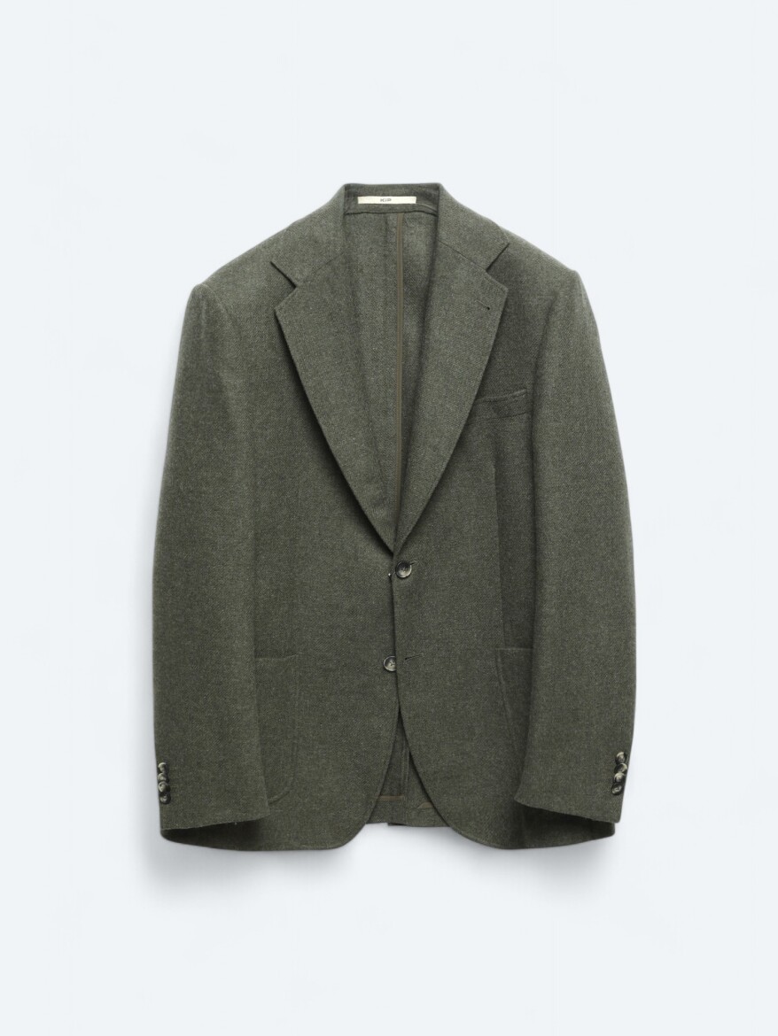 Green Plain Comfort Fit Wool Blended Jacket - 7