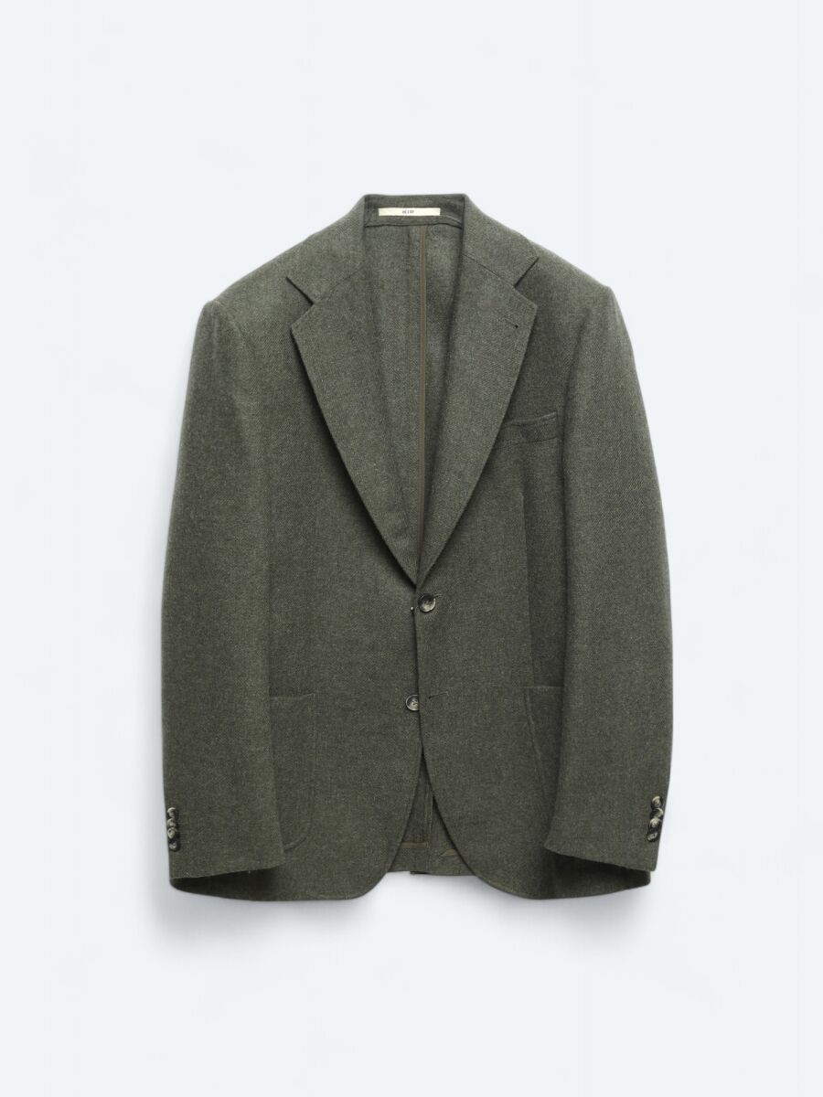 Green Plain Comfort Fit Wool Blended Jacket - 7