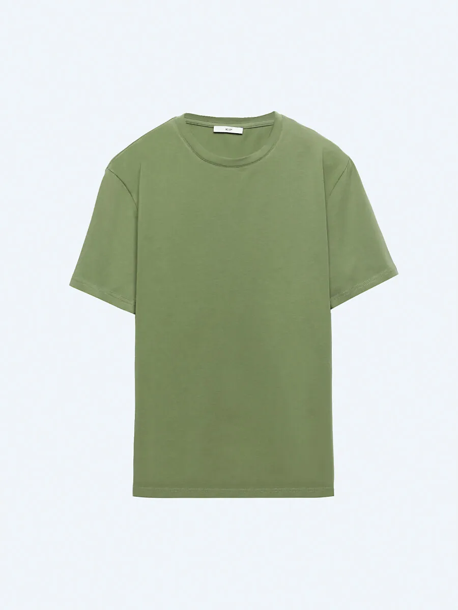 Green Plain Crew Neck Cotton Blended T-Shirt - 6