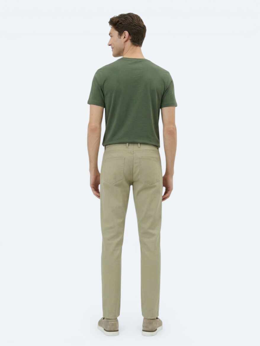 Green Plain Crew Neck Cotton Blended T-Shirt - 5