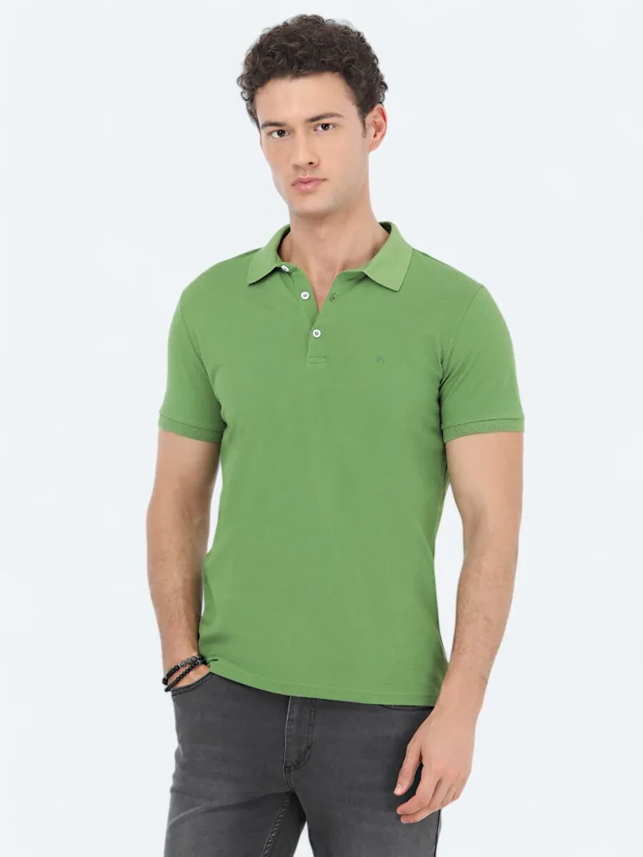 Green Plain Polo Neck 100% Cotton T-Shirt - 1