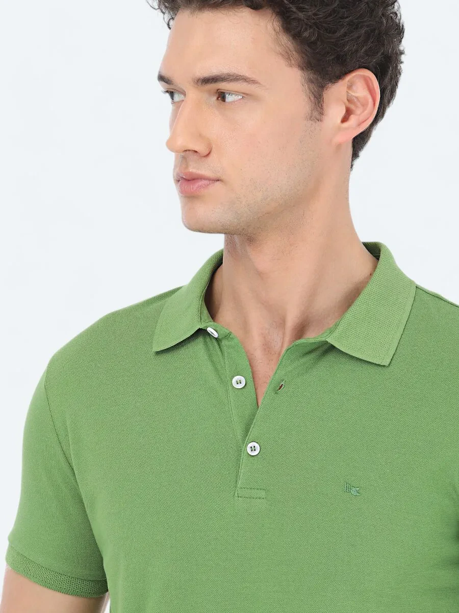 Green Plain Polo Neck 100% Cotton T-Shirt - 3
