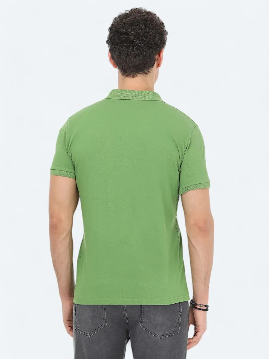 Green Plain Polo Neck 100% Cotton T-Shirt - 4