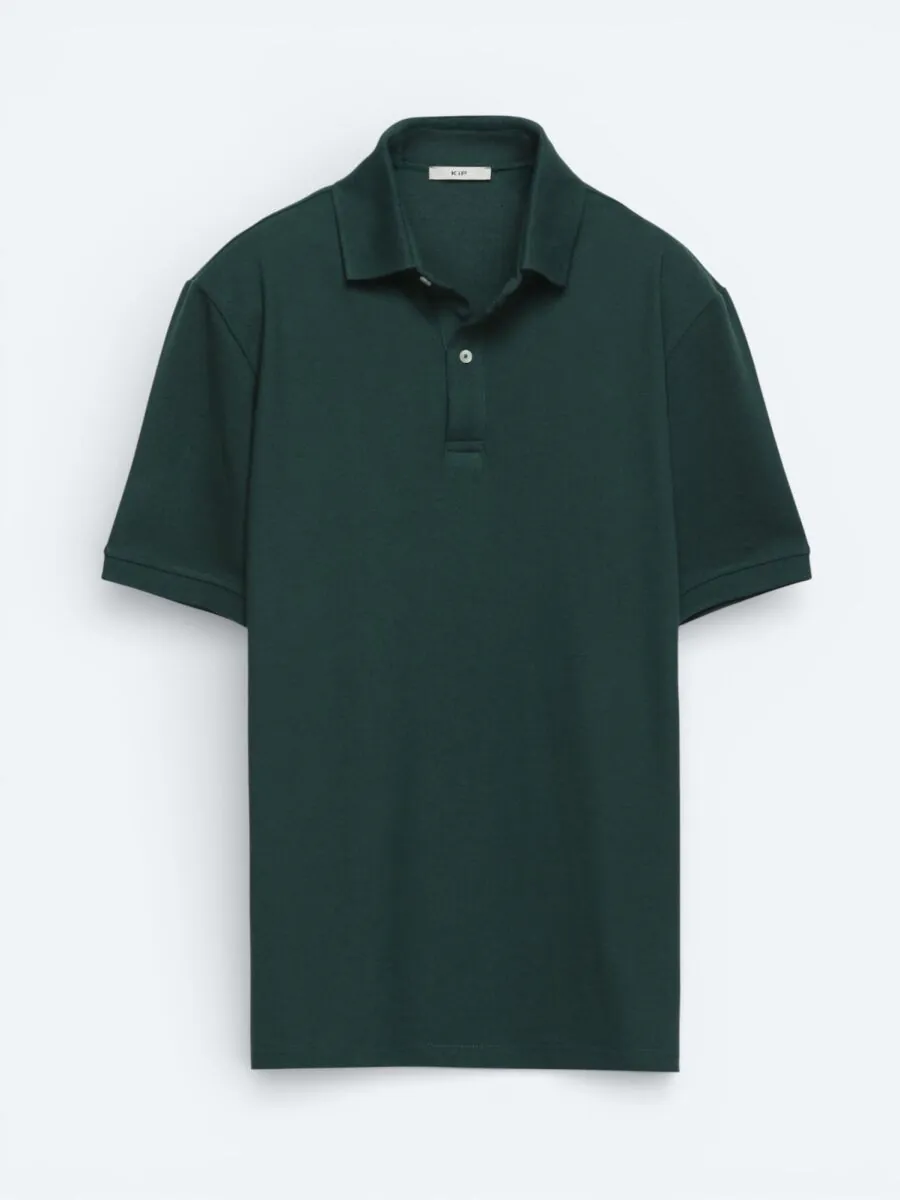 Green Plain Polo Neck Cotton Blended T-Shirt - 1