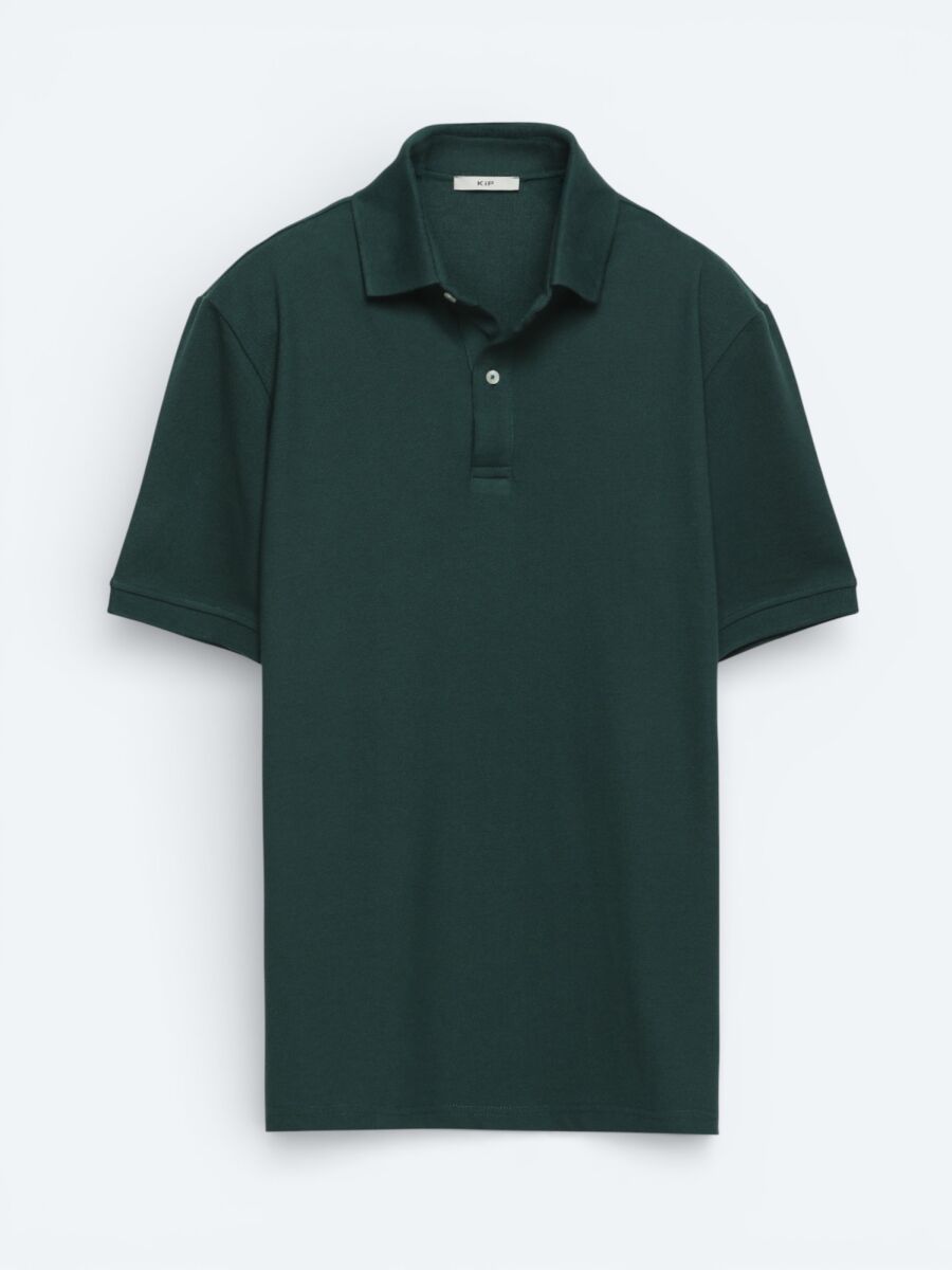 Green Plain Polo Neck Cotton Blended T-Shirt - 5