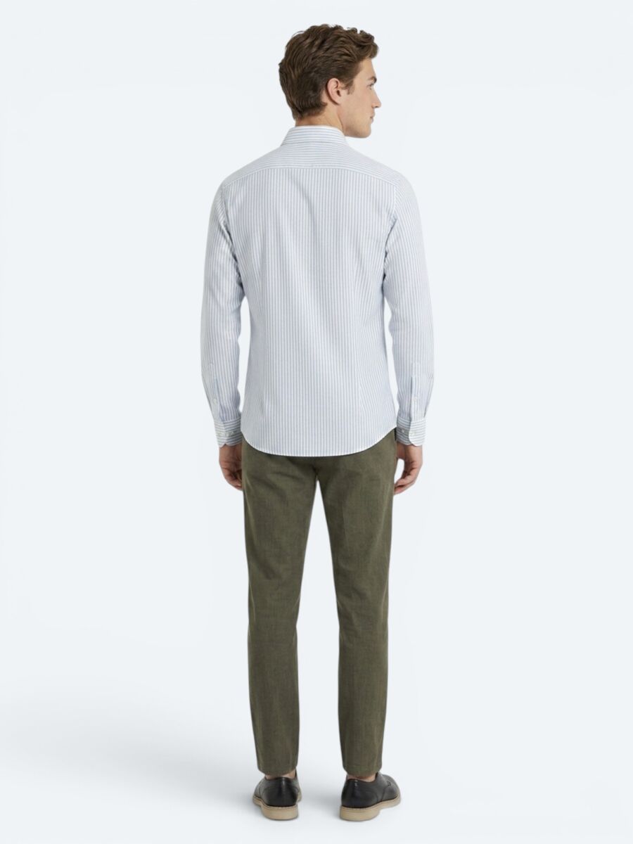 Green Plain Regular Fit Long Weaving Casual Cotton Blended Shirt - 5