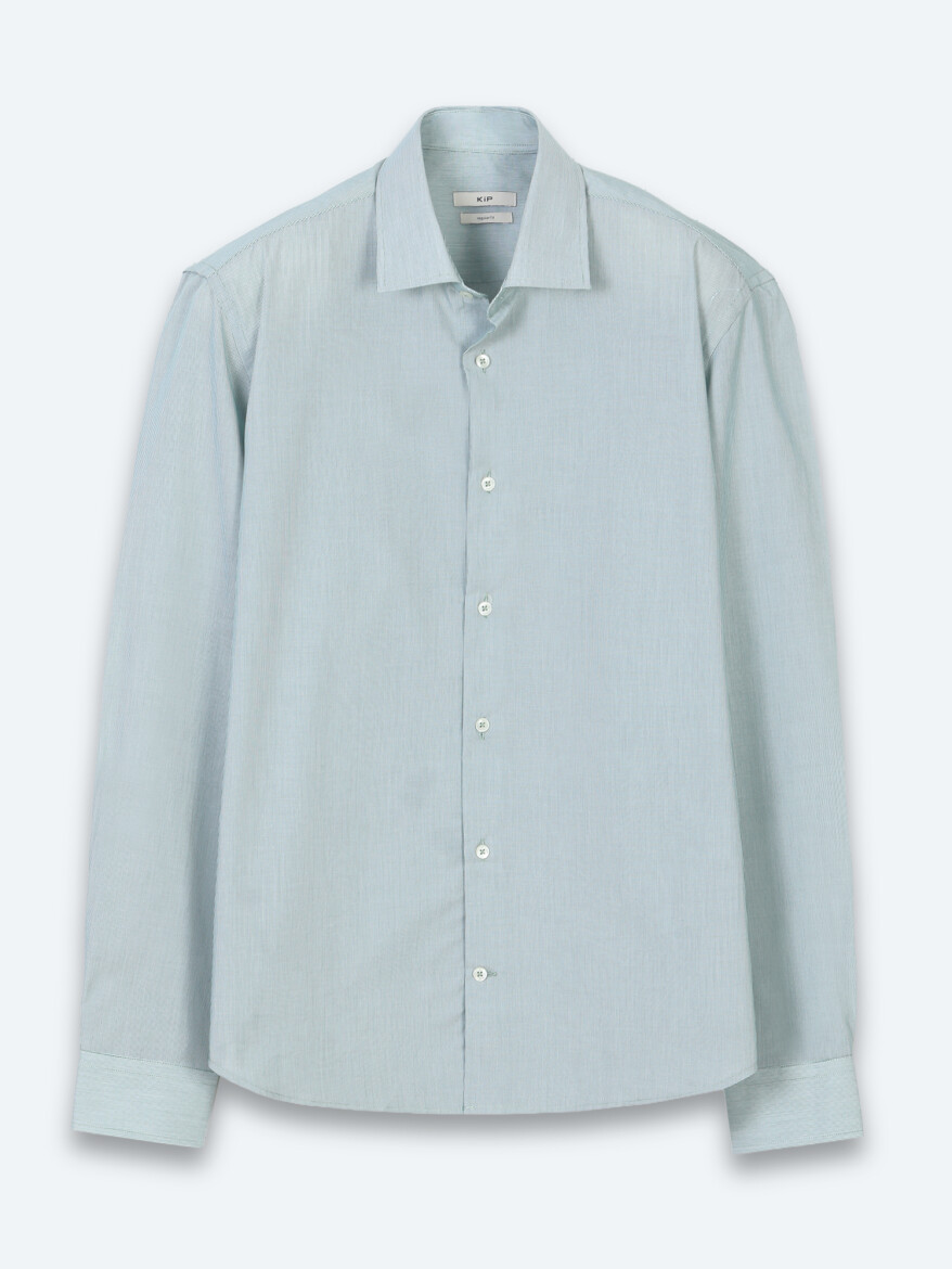 Green Plain Regular Fit Long Weaving Casual Cotton Blended Shirt - 6