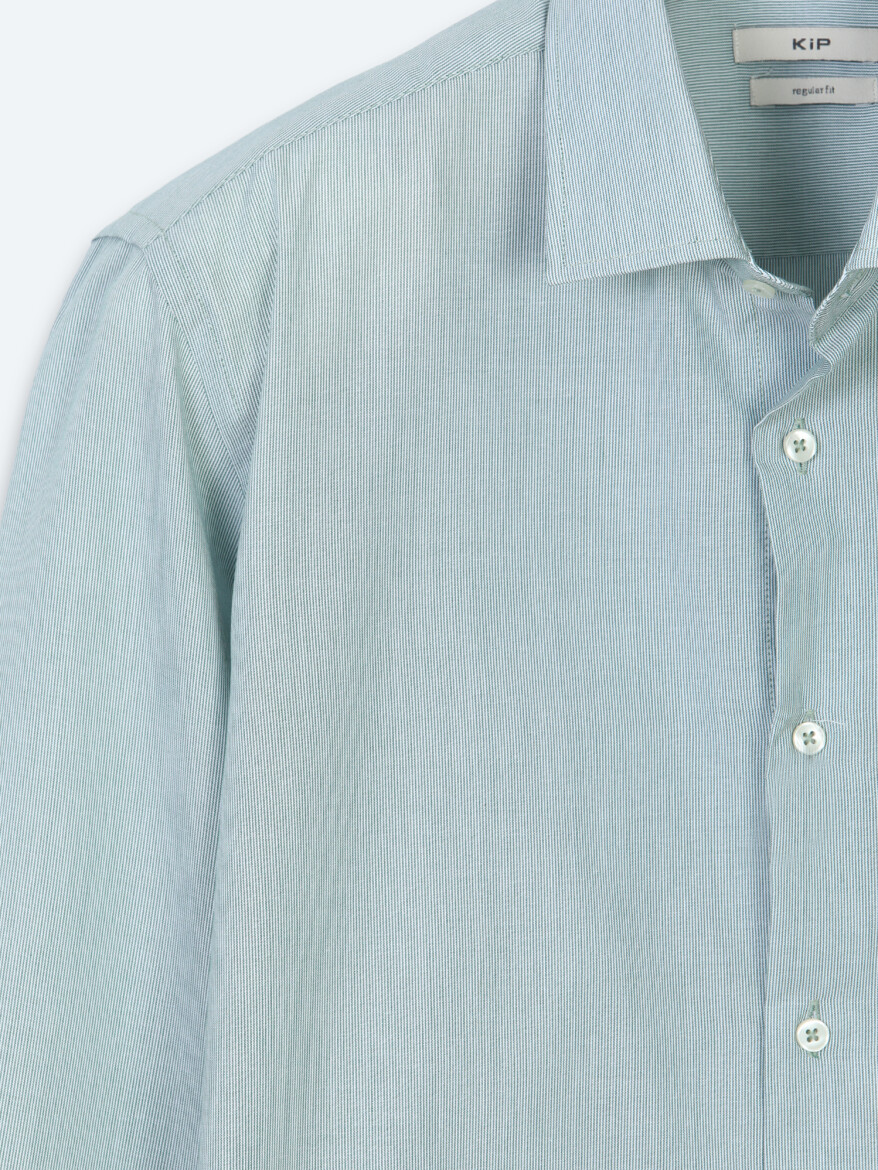 Green Plain Regular Fit Long Weaving Casual Cotton Blended Shirt - 7