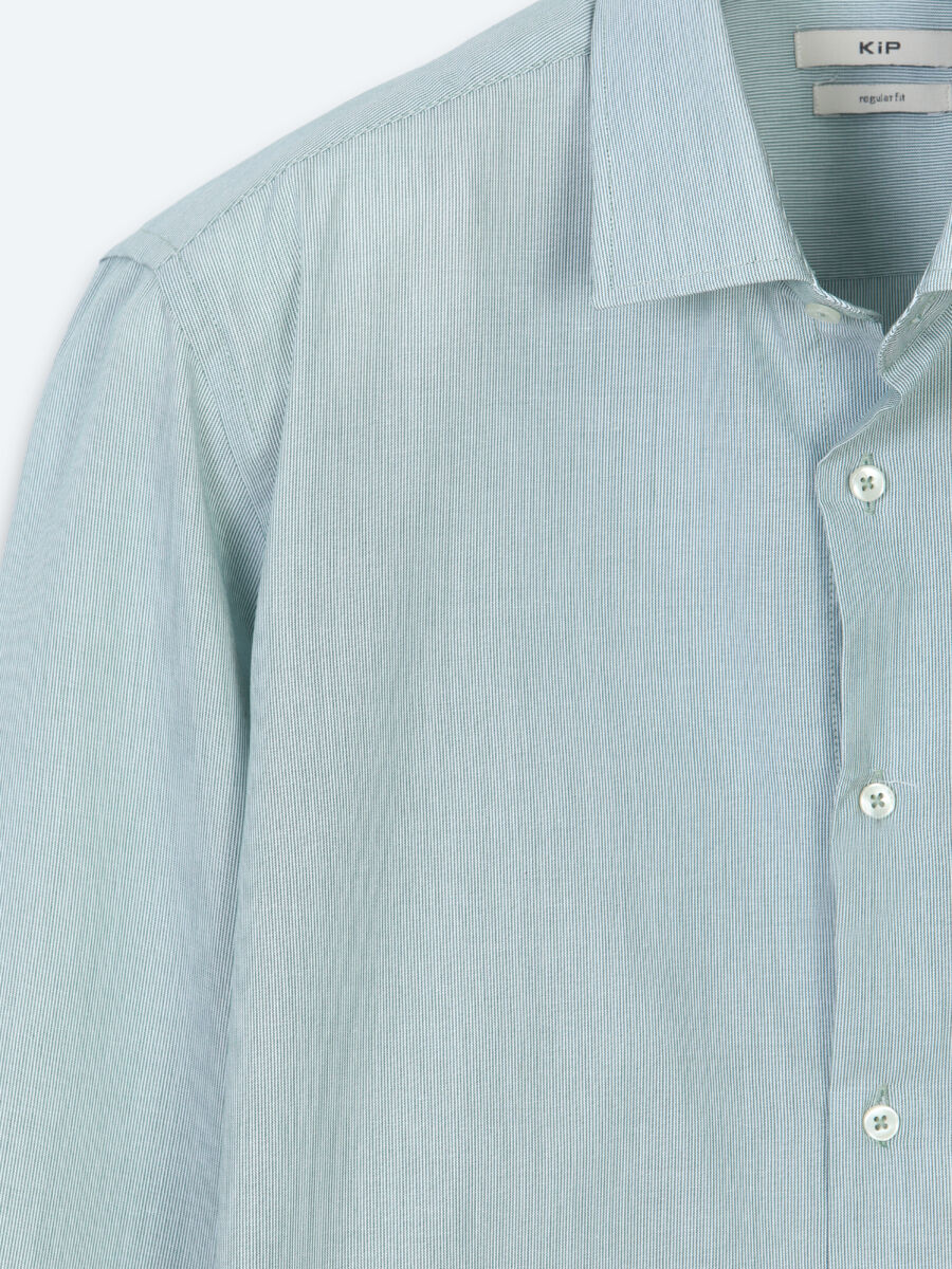 Green Plain Regular Fit Long Weaving Casual Cotton Blended Shirt - 7