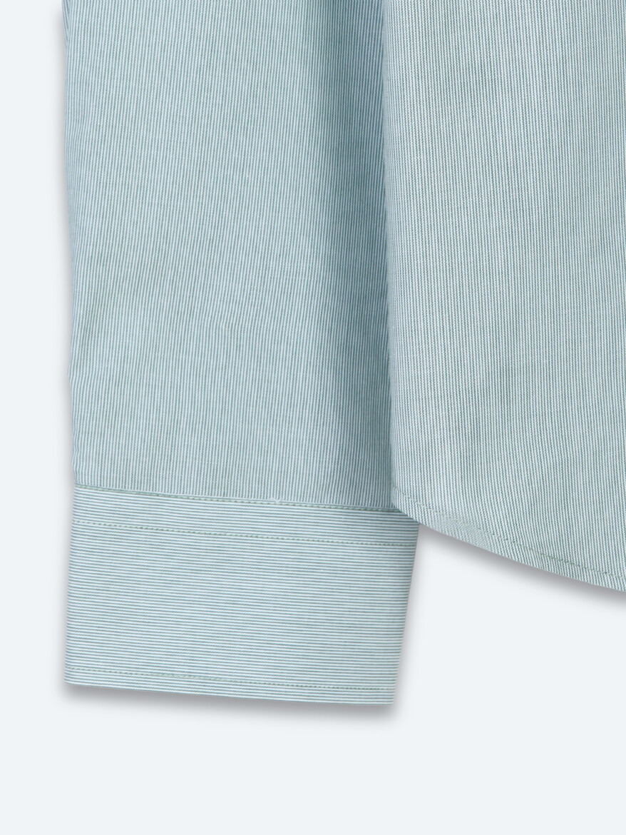 Green Plain Regular Fit Long Weaving Casual Cotton Blended Shirt - 9