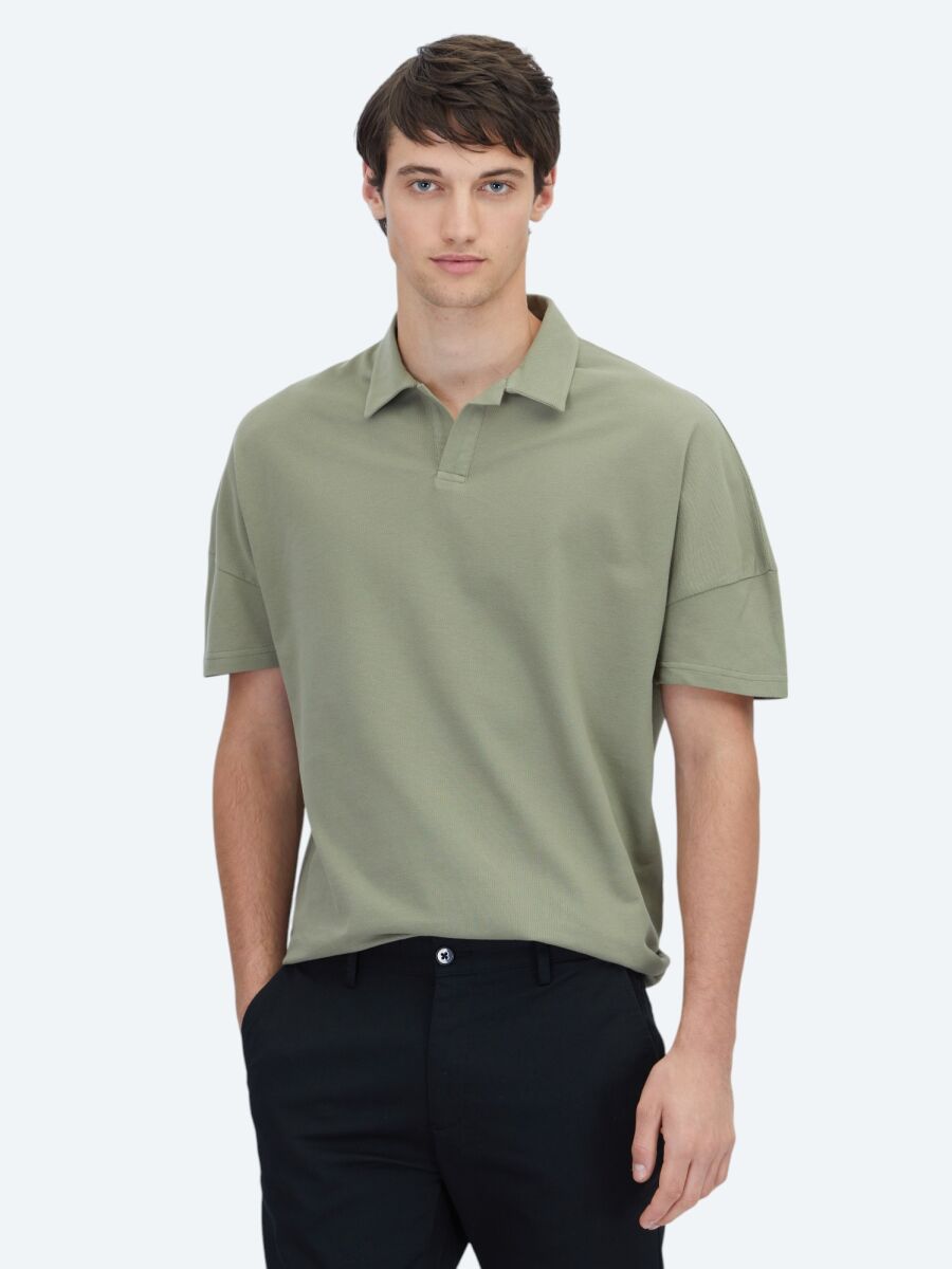 Green Polo Neck 100% Cotton T-Shirt - 1