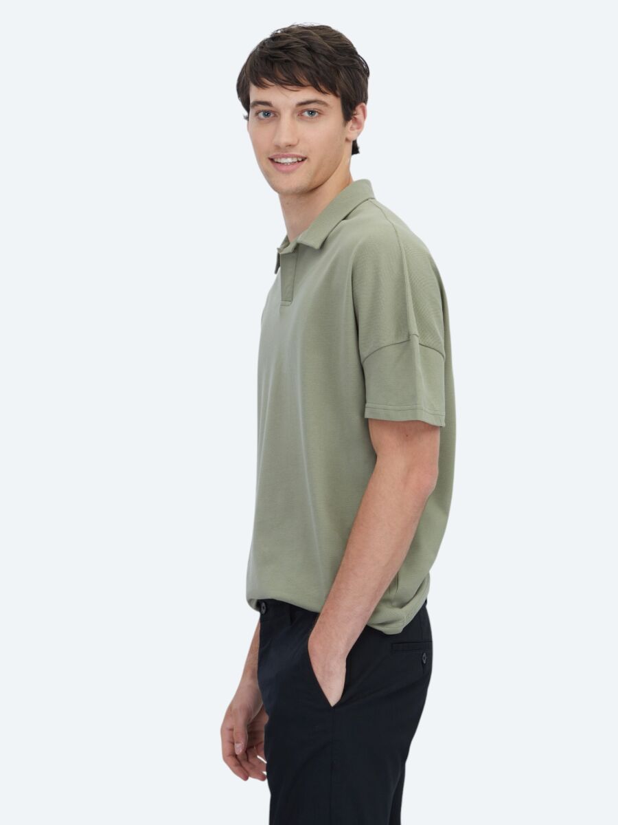 Green Polo Neck 100% Cotton T-Shirt - 3