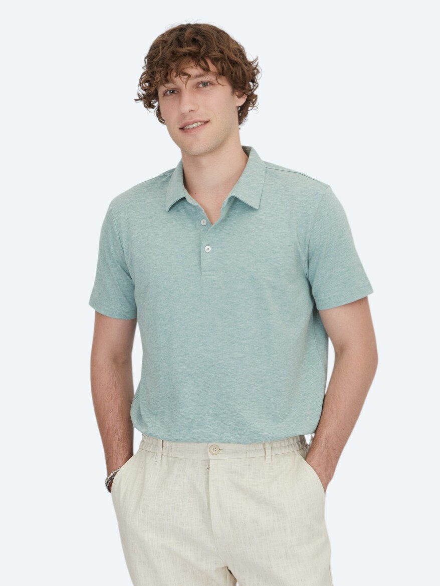 Green Polo Neck Cotton Blended T-Shirt - 1