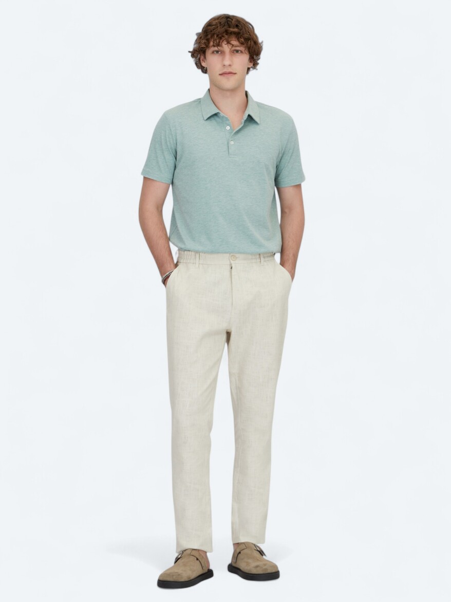 Green Polo Neck Cotton Blended T-Shirt - 2