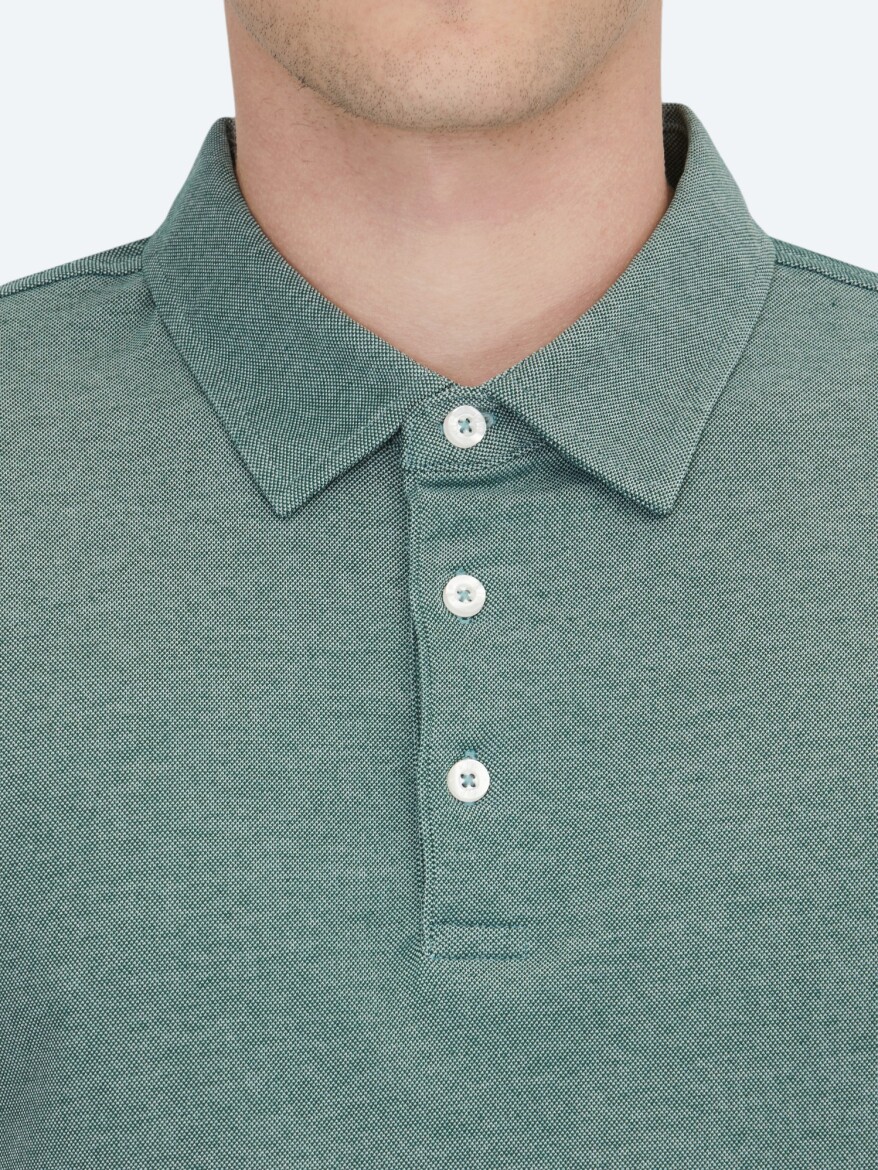 Green Polo Neck Cotton Blended T-Shirt - 4