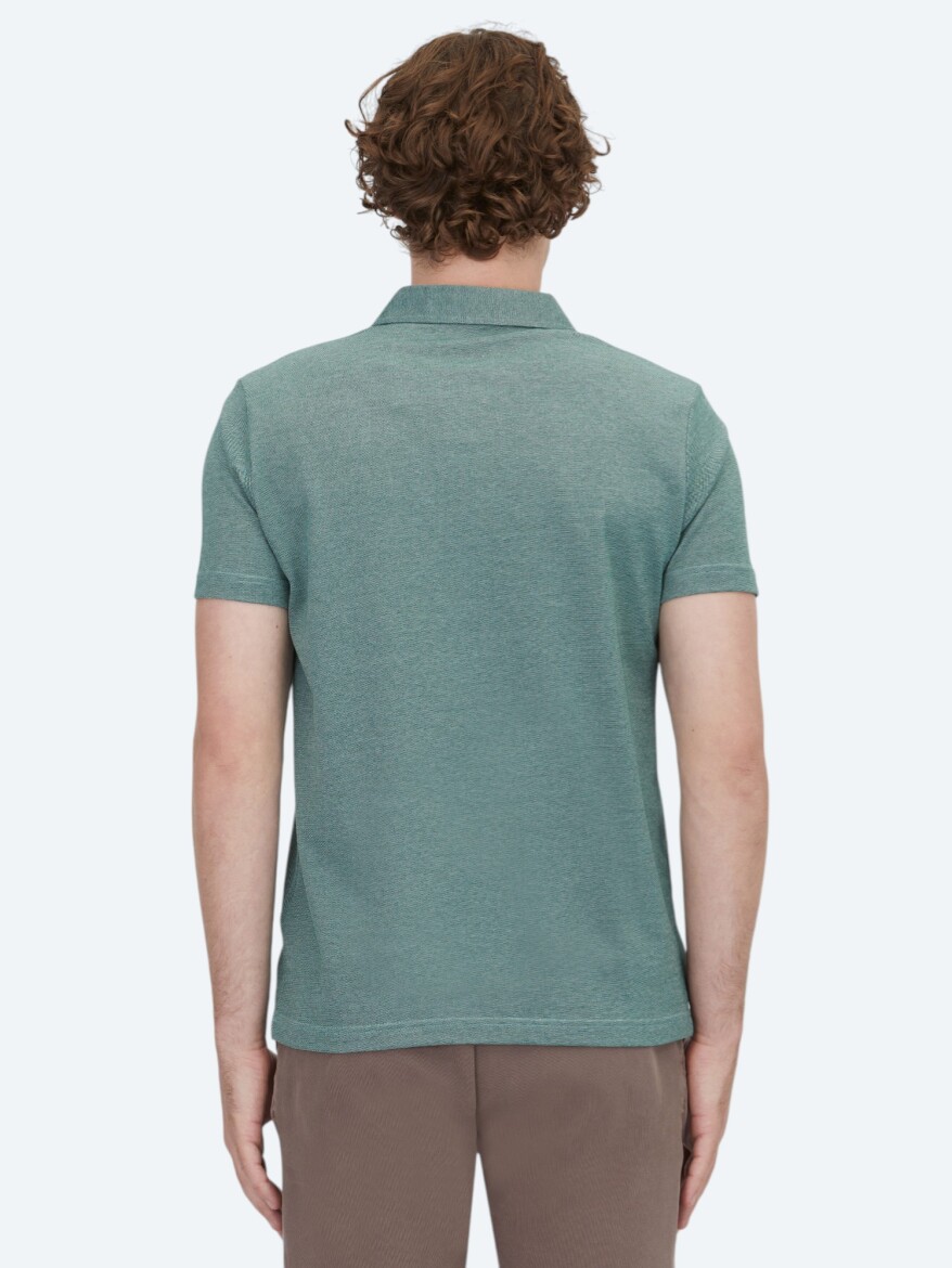 Green Polo Neck Cotton Blended T-Shirt - 5