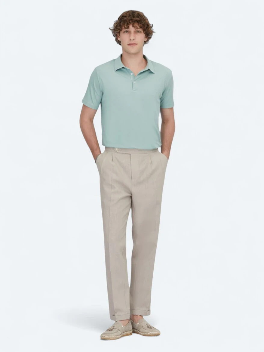 Green Polo Neck Cotton Blended T-Shirt - 2