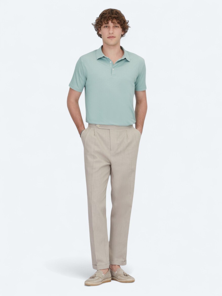 Green Polo Neck Cotton Blended T-Shirt - 2